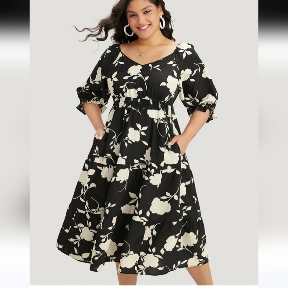 Bloomchic Floral Midi Dress Elbow Length Sleeves Pockets NWT Size 12